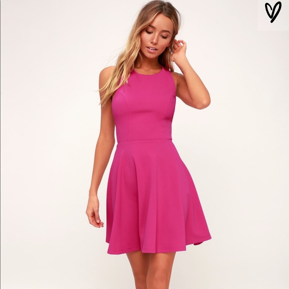 Lulu’s CALL BACK FUCHSIA BACKLESS SKATER DRESS